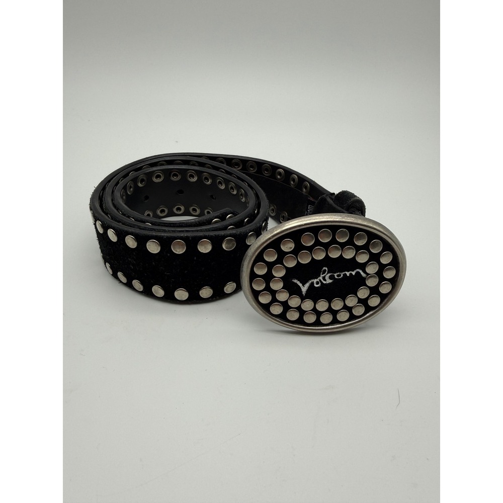 Volcom Mens Black Suede Studded Belt Oval Buckle Medium Y2K Grunge Skate Goth